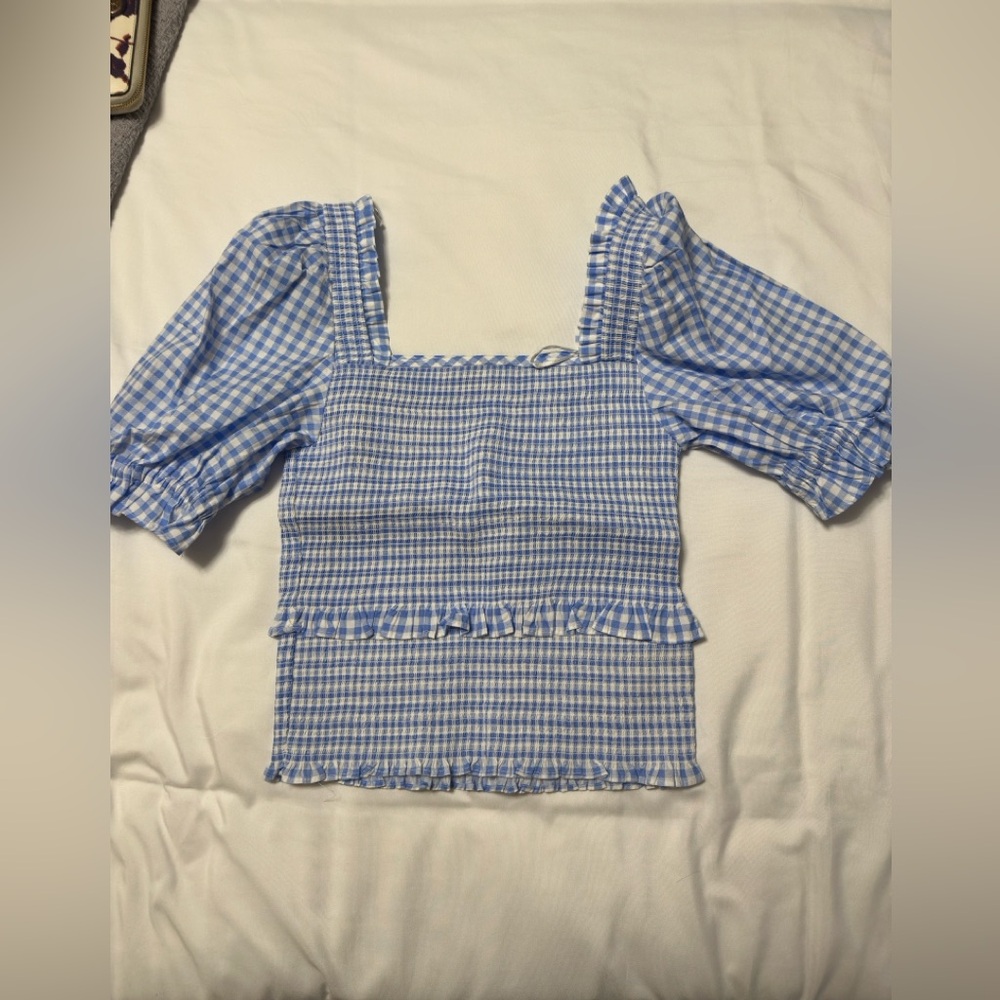 CeCe Gingham Blue Top